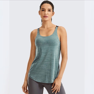 CRZ YOGA Heather Workout Tank Top Built in Bra Flowy Shirt Strappy Open‎ Back
